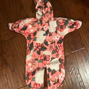 Patagonia Fleece Floral Snowsuit Bunting Baby Girl 3 Months